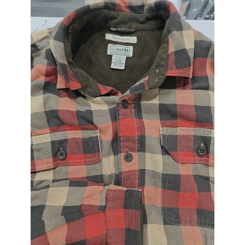 L.L. Bean Fleece Lined Flannel Shirt Mens XL Traditional Fit Plaid Fall